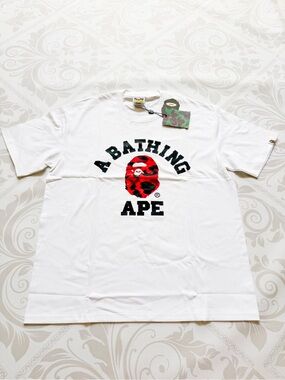 A Bathing Ape White Tee with Red Camo Ape Logo